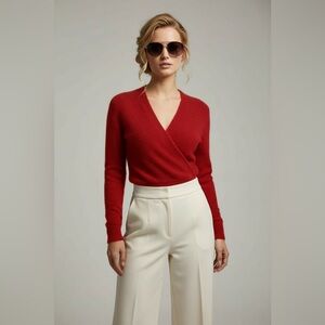 Vintage 80's Angora Rabbit Hair‎ Lambswool Blend Red Surplice Sweater Small